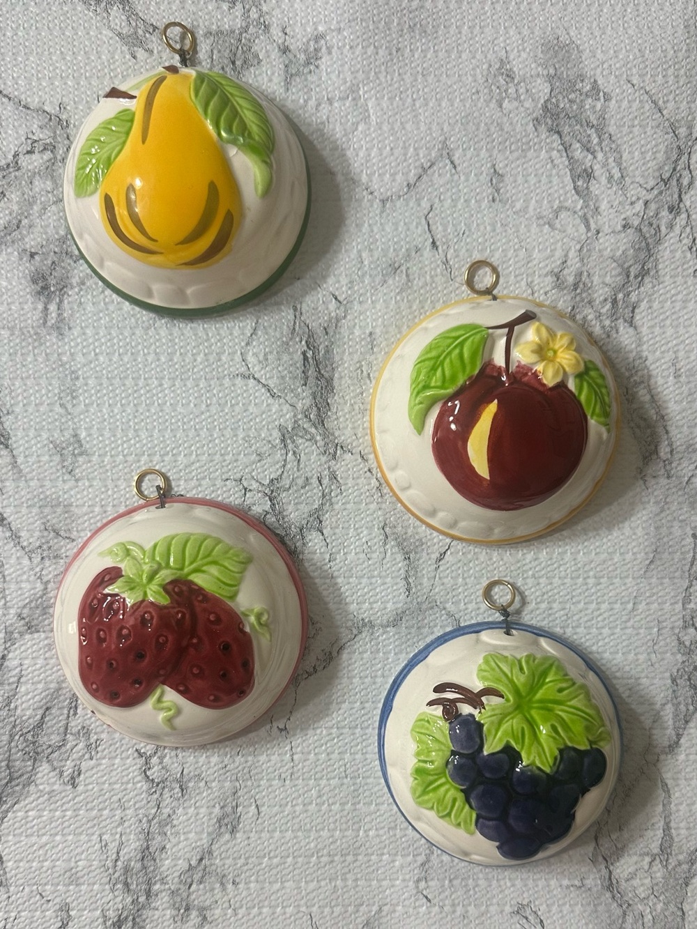 4 Vintage Fruit Mini wall hanging- Strawberry Pear Grapes Apple Gailstyn-Sutton